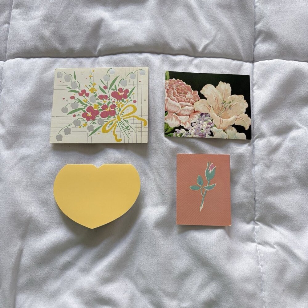 Vintage 80s 90s Flower‎ Floral Lot Of 4 Unused MINI Cards Junk Journal Scrapbook